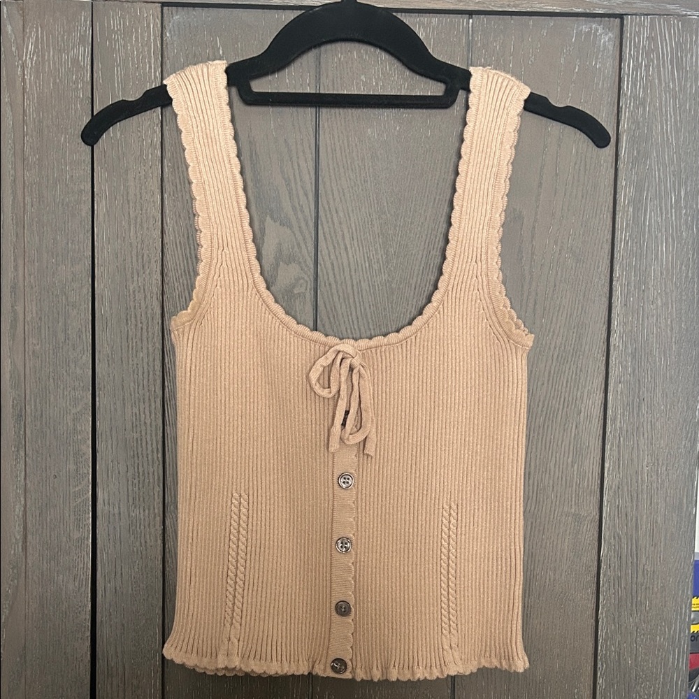 Beige Knit Button-Down Tank Top